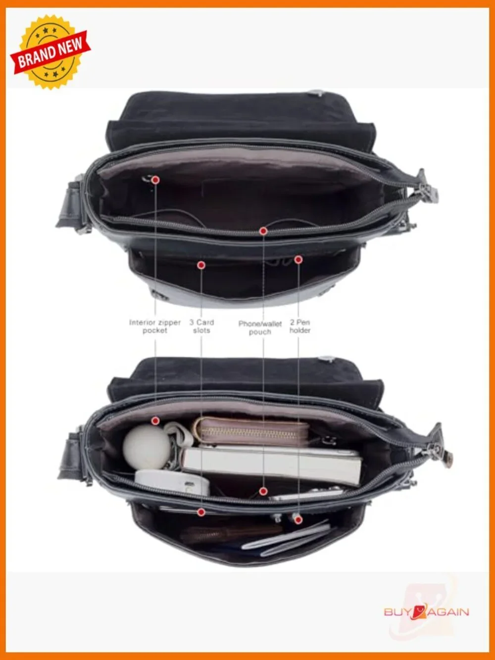 Full Grain Leather Messenger Bag Crossbody Shoulder Bag Fits 10